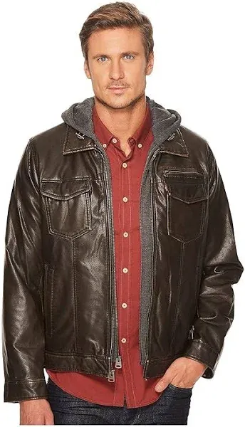 Levi's Men's Faux Leather Hooded Trucker Jacket