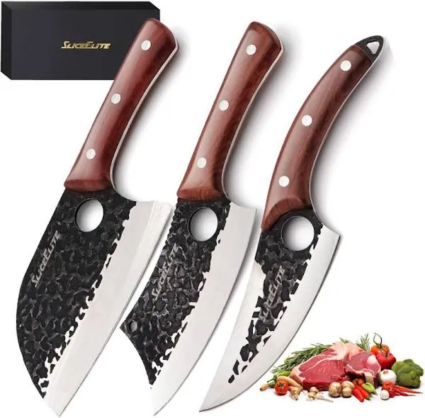 SliceElite 3PCS Hand-Forged Professional Butcher knife Set Cleaver knife Viking knife