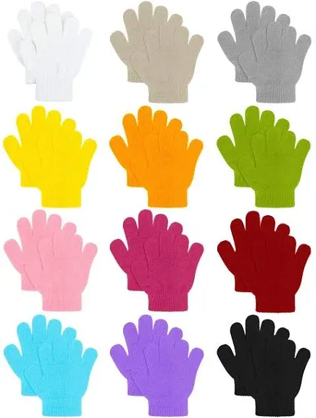 Cooraby 12 Pairs Kids Warm Magic Gloves Teens Winter Stretchy Knit Gloves Boys Girls Knit Gloves