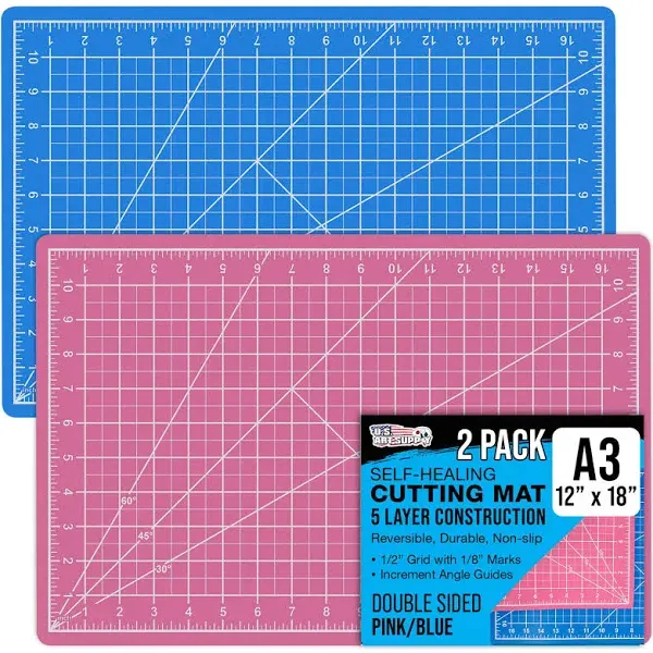 U.s. Art Supply 2 Pack of 12 inch x 18 inch Pink/Blue Professional Self Healing 5-Ply Double Sided Durable Non-Slip PVC Cutting Mat