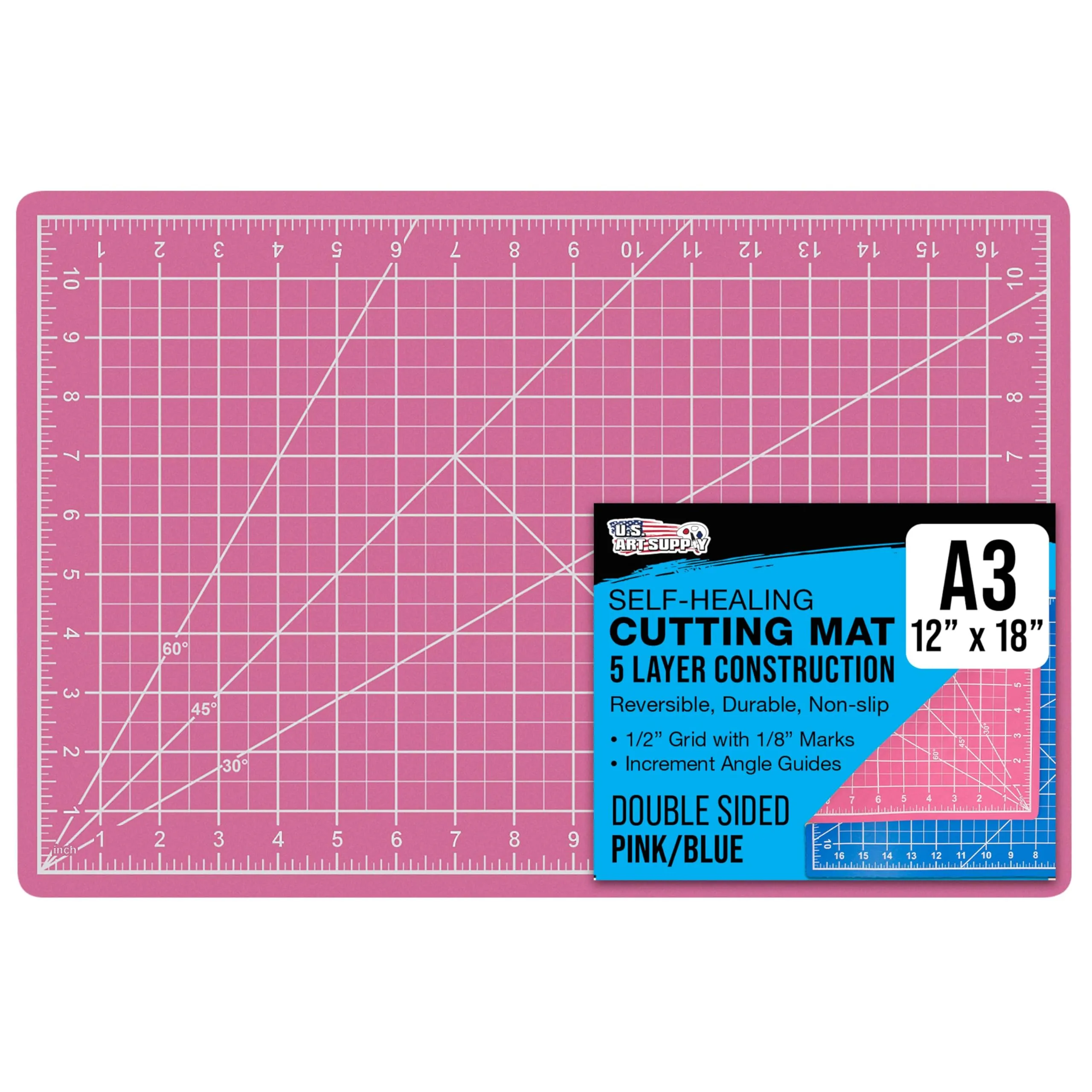 US Art Supply 12" x 18" Pink/Blue Professional Self Healing 5-Ply Double Sided