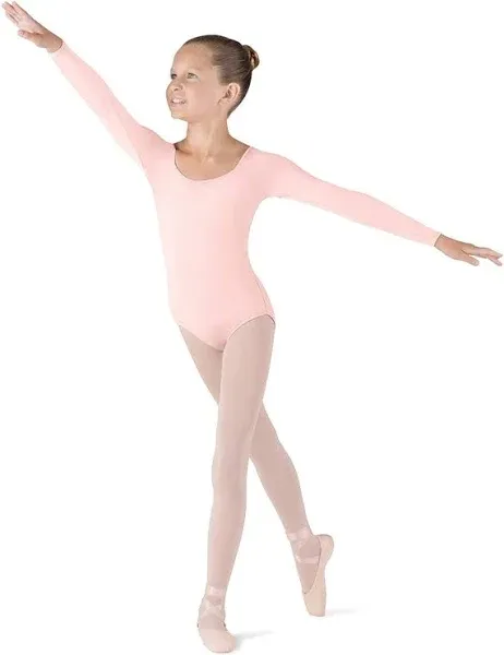 $35 Bloch Kids Girls Pink Stretch Crew-Neck Long-Sleeve Ballet Leotard Size 6X-7