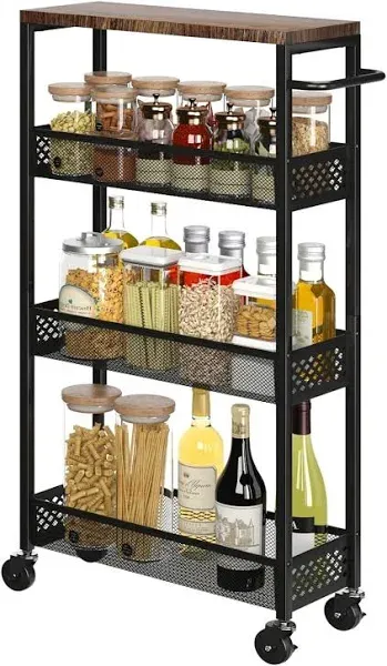 Slim Storage Cart 4 Tier Narrow Kitchen Rolling Cart on Wheels for Small Space