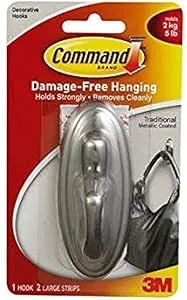 Command 17053BN Large Plastic Hook, Brushed Nickel Finish, 4-pk