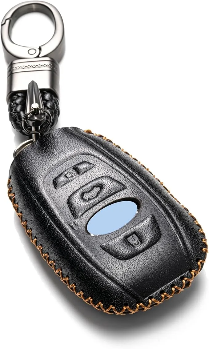 Vitodeco Leather Smart Key Fob Case Cover Compatible with Subaru Forester, Impreza, Outback, WRX, BRZ, XV Crosstrek, Ascent, Solterra 2014 - 2025 (4-Button, Black/Red)