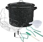 Granite Ware 21.5 qt Heavy Gauge - 9 Piece Water Bath Canning Pot (Speckled Black) with Canning Toolset, Rack and Preserving Kettle.