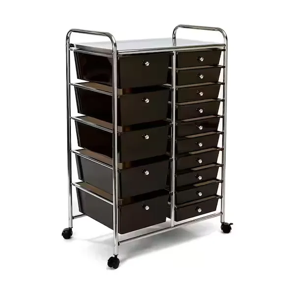 Seville Classics 15-Drawer Steel Organizer Wheeled Cart in Black WEB483