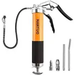 HANTUO Grease Gun, 8000 psi Heavy Duty Pistol Grip Grease Gun Kit with 14 oz Load, 18 inch Spring Flex Hose, 2 Grease Couplers, 2 Extension Rigid