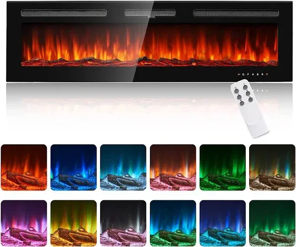 oneinmil Electric Fireplace Wide Recessed Wall Mounted Electric Fireplace