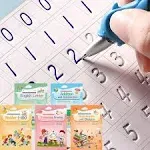 Magical Handwriting Workbooks Handwriting Practice Copybook, Handwriting Aid Magic Pen Reusable Copybook Grooves Template Design for Children(4 Books