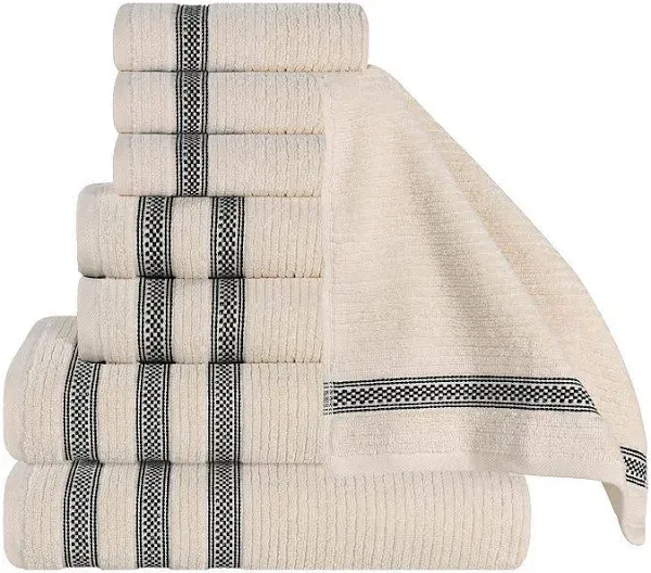 Superior Cotton Towel Set Zero Twist Ribbed Geometric