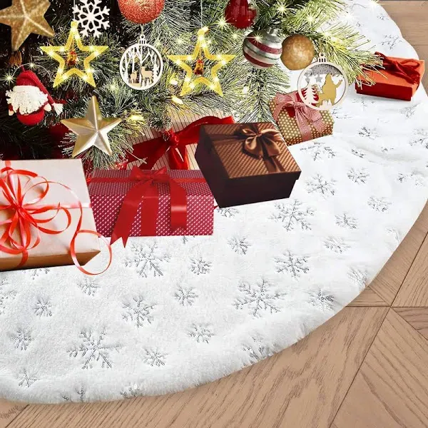 Drezesov 48Inch/122cm White Christmas Tree Skirt Tree Carpet Blanket