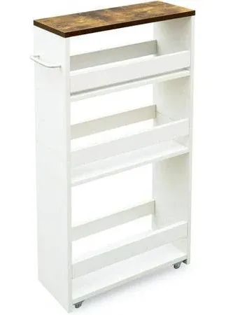 Rolling Storage Cart 4-Tier White Kitchen Cart on Wheels,Slim Storage Cart with 