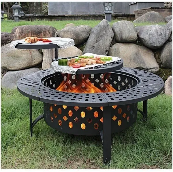 17 Stories 36 inch Fire Pit with 2 Grills