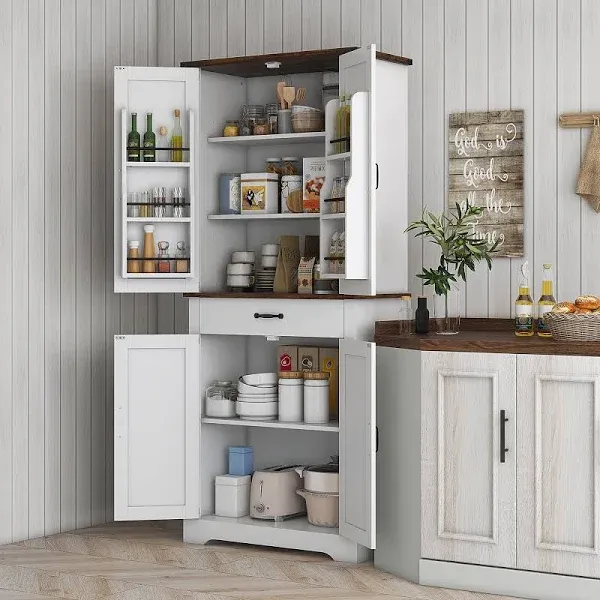 Homcom Farmhouse Kitchen Pantry Storage Cabinet