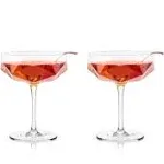 Viski Faceted Coupe Glasses set of 2, Champagn, Martini, Wine, Crystal Cocktail Glasses for Bar, Drinking Glass Set of 2, 7oz