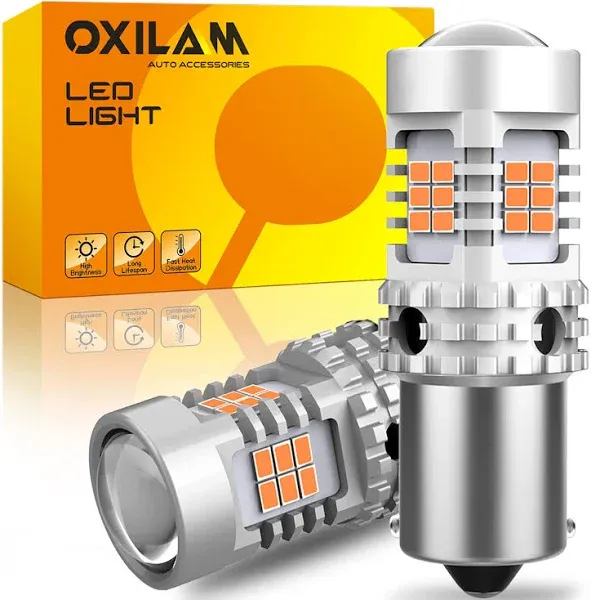 OXILAM BA15S 1156 LED Turn Signal Light Bulb CANBUS Error Free 2200K Amber Yellow 2800LM for 7506 1156A 1003 1141 P21W Bulb Replacement (Pack of 2)