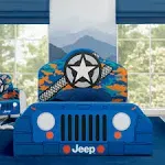 Jeep Upholstered Twin Bed by Delta Children, Blue