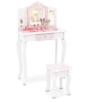 INFANS Kids Vanity 2 in 1 Princess Makeup Desk Set