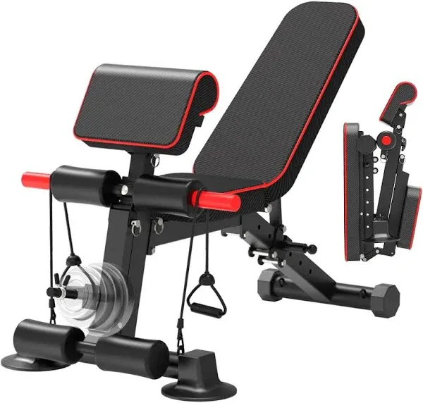 K KiNGKANG Adjustable Weight Bench Foldable Incline Decline 600lbs Black