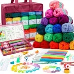 Inscraft Crochet Yarn Kit for Beginners Adults and Kids, Includes 1650 Yards 30 Colors Acrylic Skeins, User Manual, Hooks, Wine Bag etc, Make