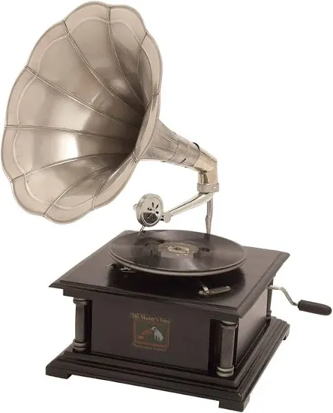 Deco 79 Mango Wood Functional Gramophone with Record, 14" x 14" x 26", Black