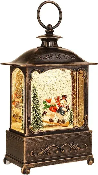 Christmas Snow Globe Lantern Christmas Decorations Water Glittering Lanterns with Music & Timer