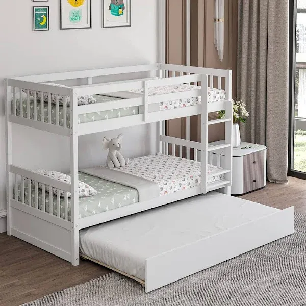 KOMFOTT Twin Over Twin Wood Bunk Bed with Trundle