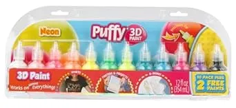 Puffy 1 fl oz 3D Paint Value Pack 12 Color Neon, Multi-Surface, Mulit-Color