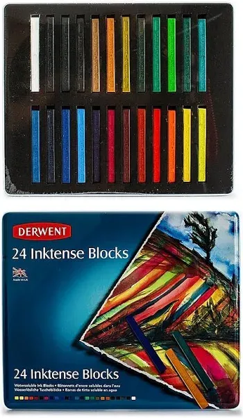 Inktense Blocks 24 Tin, Set of 24, 8Mm Block, Soft Texture, Watersoluble, Ideal 