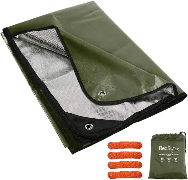 RedSwing Heavy Duty Survival Blanket, Waterproof Emergency Thermal Tarp, Multipurpose Reflective Insulated All Weather Blankets for Camping Hiking, Green