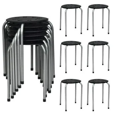 Set of 6 Portable Plastic Stack Stools Backless Classroom Seating Black and Gray