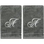 Monogrammed Towels Fingertip, Personalized Gift, 11 x 18 Inches - Set of 2- Silver Embroidered Towel - Extra Absorbent 100% Cotton- Soft Velour Finish - For Bathroom/ Kitchen/ Spa- Initial C (Gray)