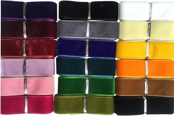 Chenkou Craft 20 Yards 1 Velvet Ribbon Total 20 Colors Assorted L