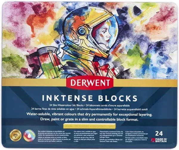 Inktense Blocks 24 Tin, Set of 24, 8Mm Block, Soft Texture, Watersoluble, Ideal 