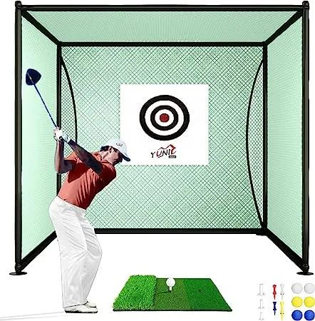 YUNIC Golf Driving Cage with Steel Frame, Golf Nets for Backyard Driving for Full Swing and Chipping Practice Indoor Outdoor