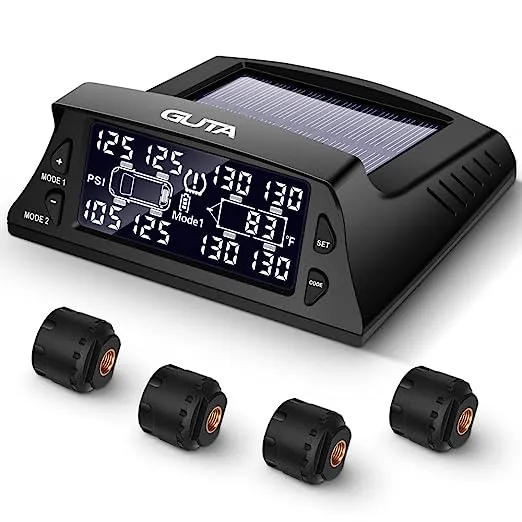 GUTA Tire Pressure Monitoring System for RV - 8 Sensor TPMS for Trailer, 7 Alarm Modes, Large Screen, Endurance Battery Life, Long Sensing Distance, Wireless Sensor Pairing, 2023 Update Version