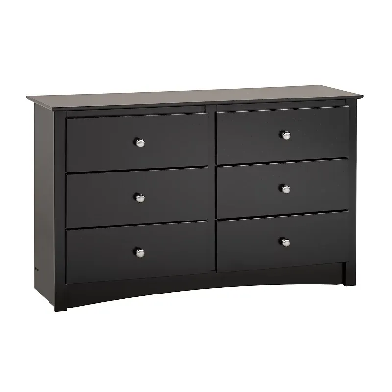 Prepac Sonoma Condo Sized 6 Drawer Double Bedroom Dresser, Black