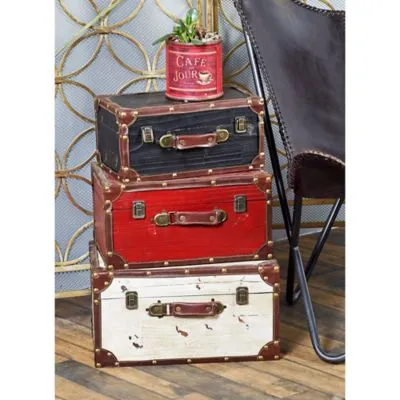 Deco 79 Farmhouse Wood Trunk, 3 PIECES SMALL SIZE, Multi Colored