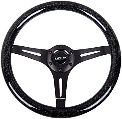 NRG Classic Wood Grain Steering Wheel (350mm) Black Sparkled Grip w/Black 3-Spoke Center