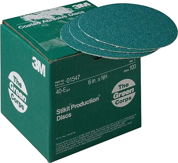 3M Green Corps Stikit Production Disc, 01547, 6 in, 40 grit, 100 discs per carton