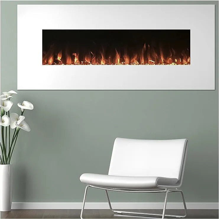 Electric Fireplace Wall Mounted, Color Changing LED Flame and Remote, 50 Inch By Northwest (White)