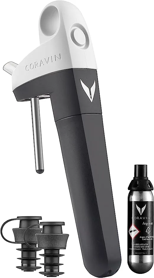 Coravin Pivot Wine Preservation System - Preserve Wine for 4 Weeks - Includes the Pivot System, 1 Capsule, 2 Wine Bottle Stoppers & 1 Bottle Sleeve - By-the-Glass Wine Saver System - Black 