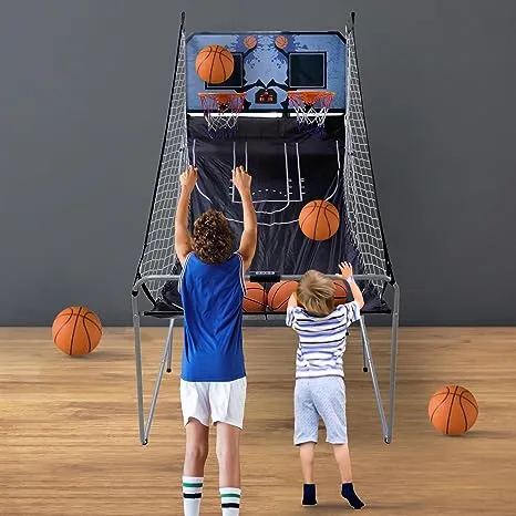 Indoor Basketball Arcade Game Double Electronic Hoops with 4 Rubber Basketballs