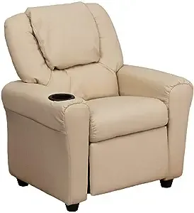 Flash Furniture Vana Contemporary Beige Vinyl Kids Recliner with Cup Holder and Headrest