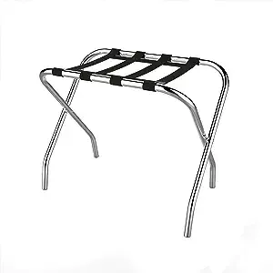 Chrome Folding Luggage Rack and Suitcase Stand- Durable Folding Bag Holder with Black Nylon Straps by Lavish Home 