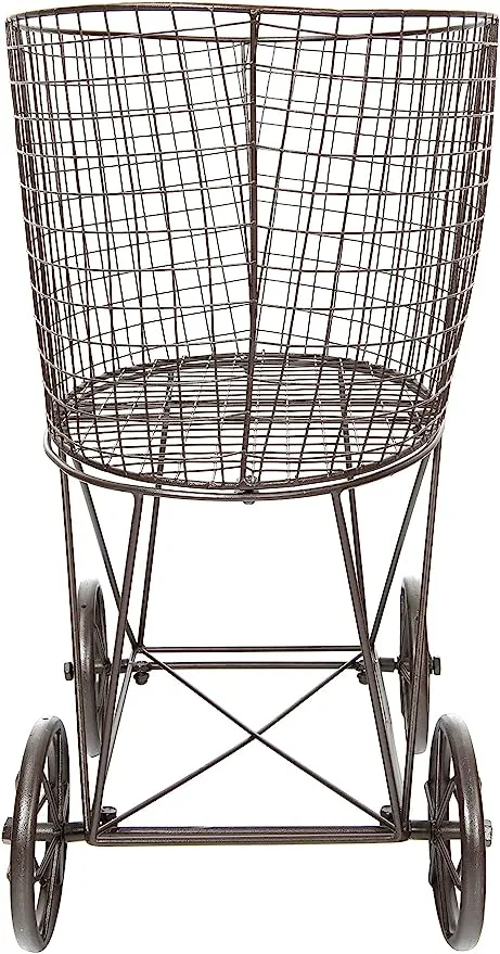 Woven Paths Vintage Laundry Basket with Wheels, Brown