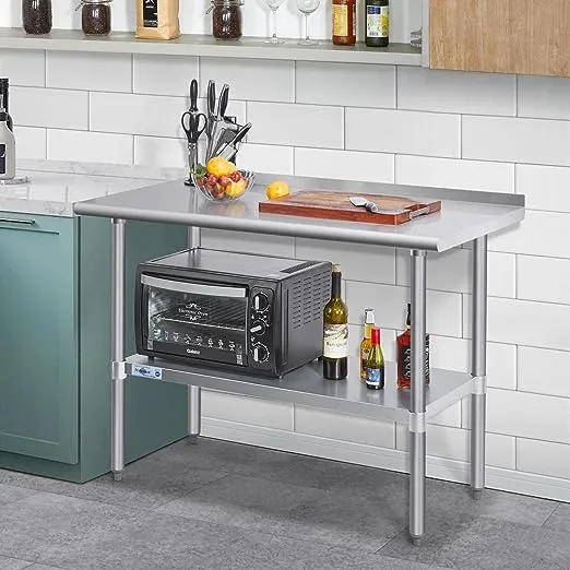 Profeeshaw Stainless Steel Prep Table NSF Commercial Work Table with Backsplash and Undershelf for Kitchen Restaurant 24×48 Inch