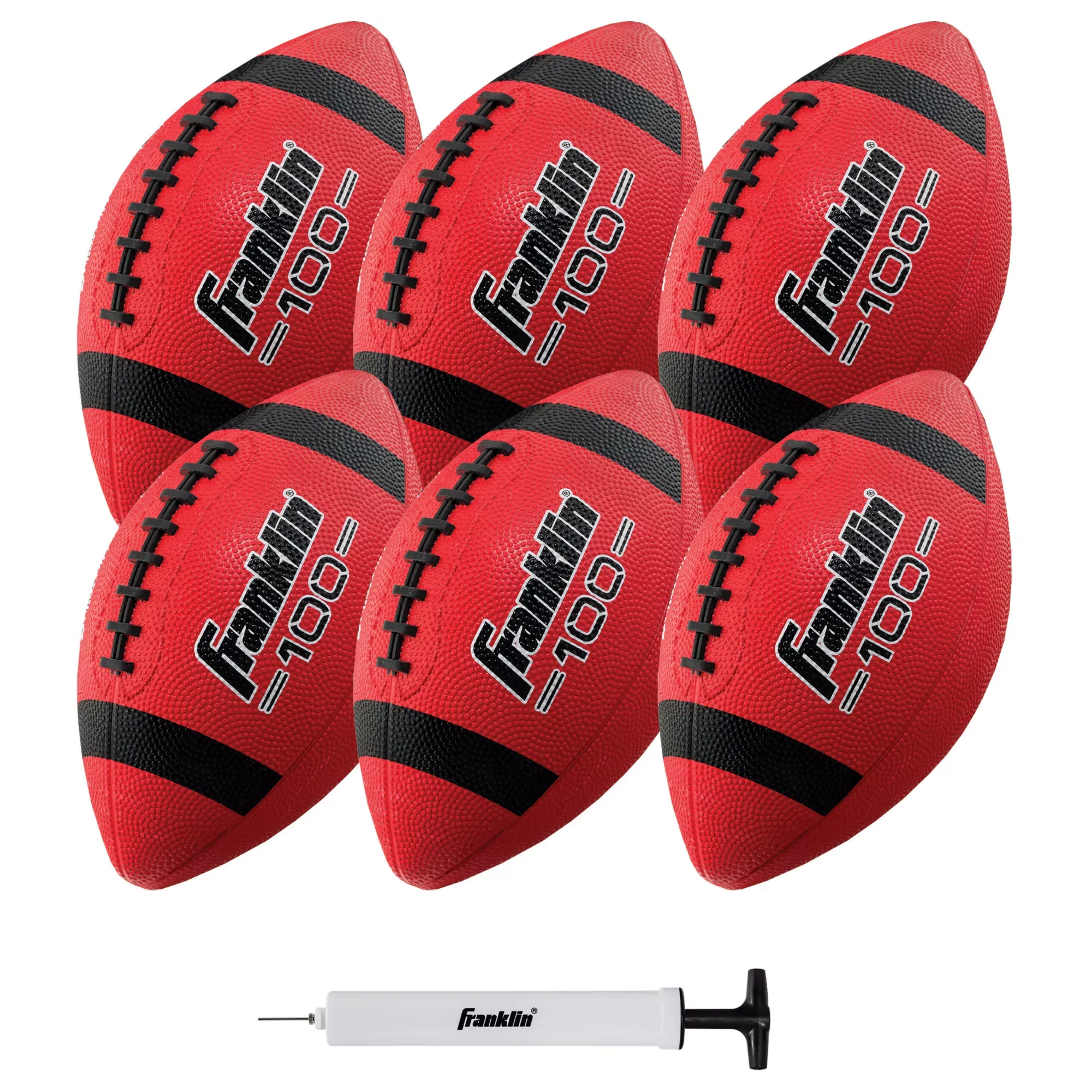 Franklin Sports Junior Size Rubber Football - 6 Pack Deflated with Pump, Red