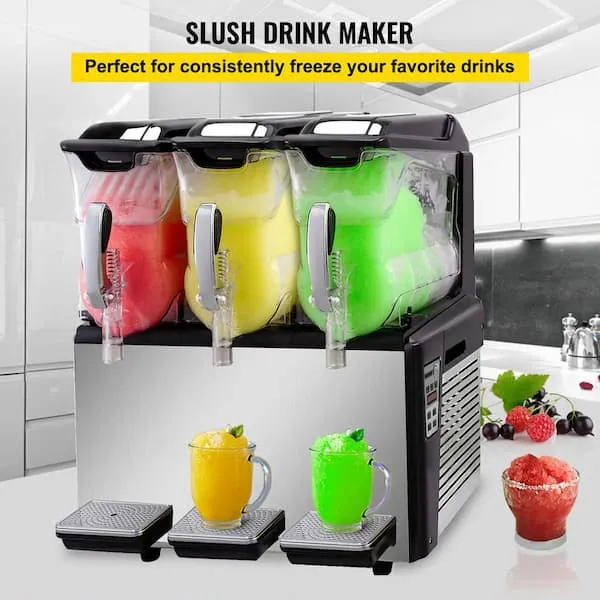 BENTISMbrand Slushy Machine 3x10L Triple Bowl Slush Frozen Drink Machine 1250W Frozen Drink Maker Ice Slushies for Supermarkets Cafes Restaurants Snack Bars Commercial Use